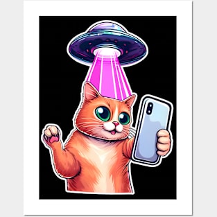 Cat UFO Selfie, Cat And UFO, Cat Selfie, Kitten, Funny Cat Posters and Art